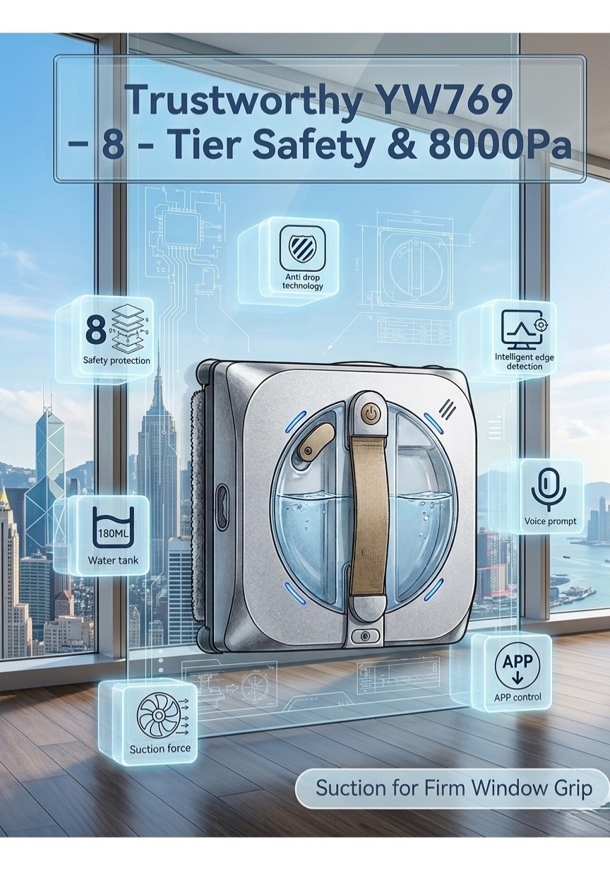 Window Cleaning Robot, 8000Pa Auto Window Cleaner with Intelligent Path Planning