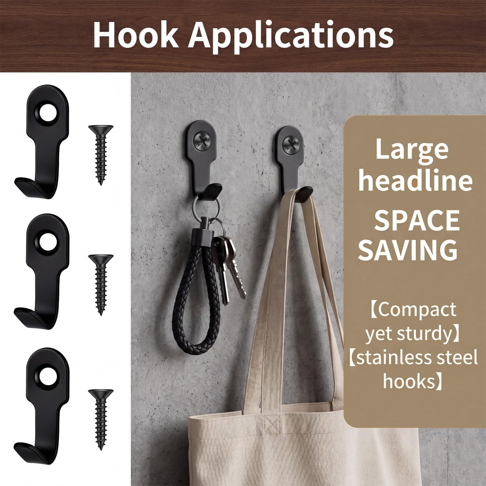 20 PCS Metal Small Wall Hooks with Screws Black Small Hook Stainless Steel Ke…