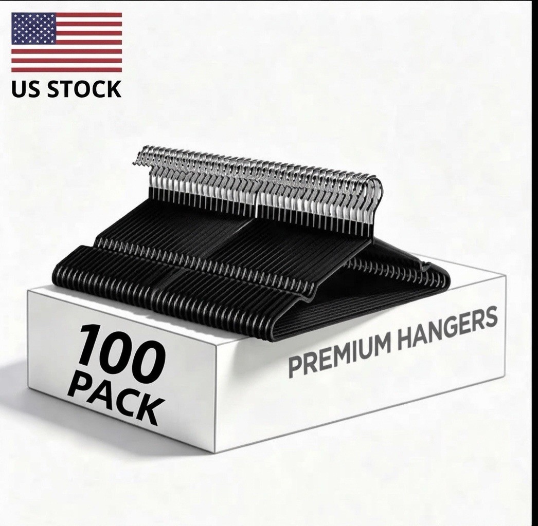100 Pcs Black Metal Hangers Non-Slip Heavy Duty Clothes Hanger Closet Set