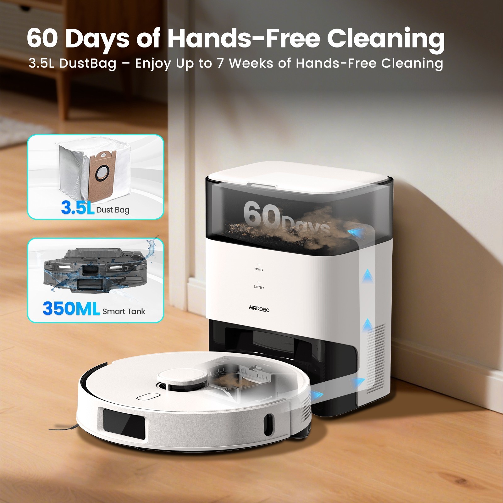 AIRROBO L60+ Self-Emptying Robotic Robot Vacuum and Mop Home Mapping 6000PA
