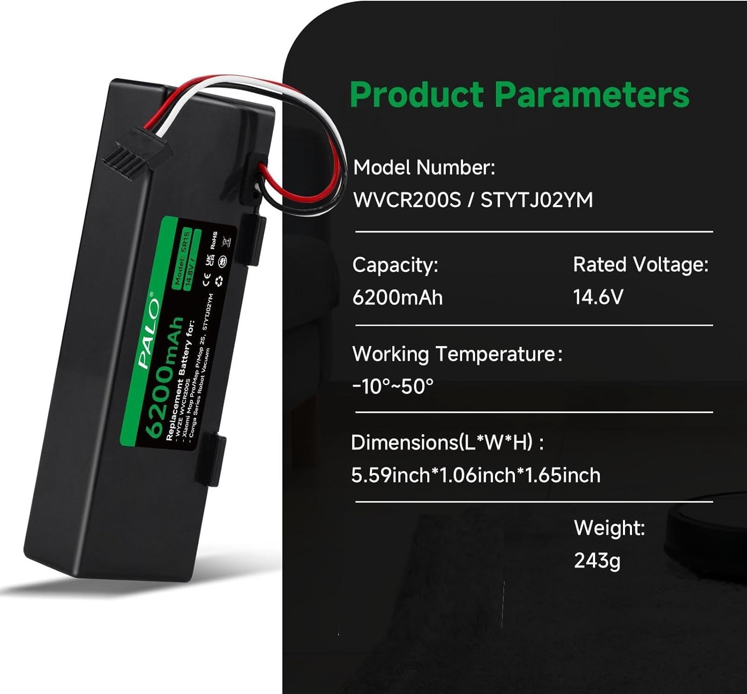 6200mAh Replacement Battery Compatible with Wyze Robot Vacuum Xiaomi Mop Haier