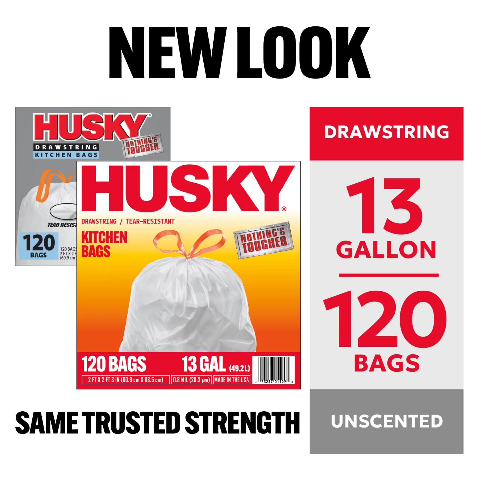 Husky 13 Gallon Tall Kitchen Drawstring Bags, 120 Bags New