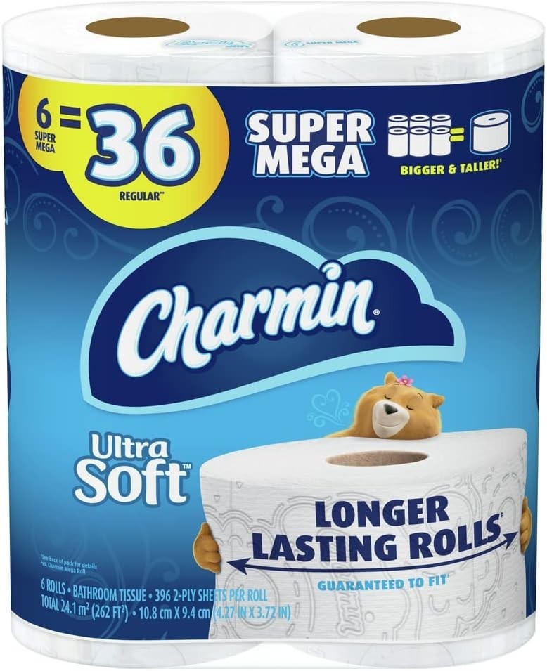 Charmin Ultra Soft Toilet Paper 6 Super Mega Rolls 2 Ply Bath Tissue