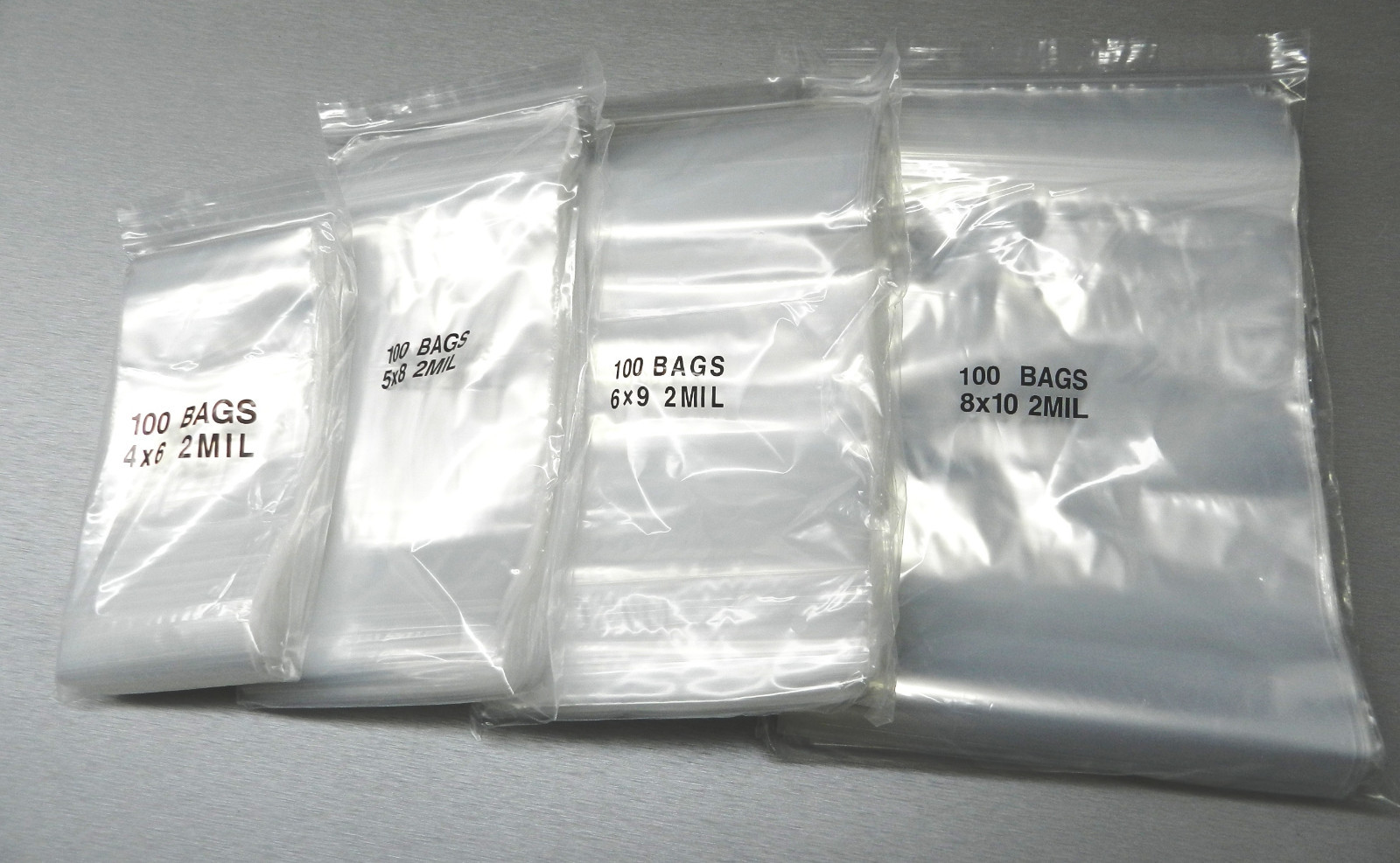 400 Clear 2mil Poly Bags Assortment 4 Sizes 4×6 5×8 6×9 8×10 100@ Top Seal Bags