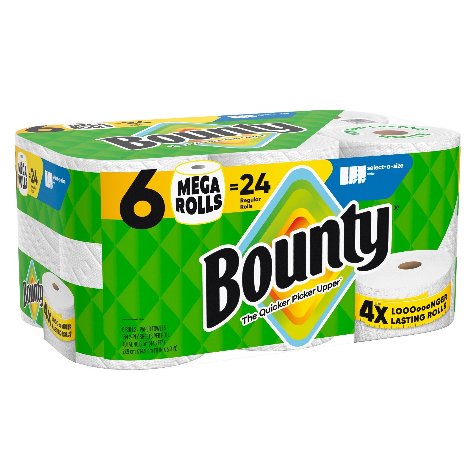 Bounty Paper Towels Select-A-Size White, 6 Mega Rolls, 164 Sheets per Roll