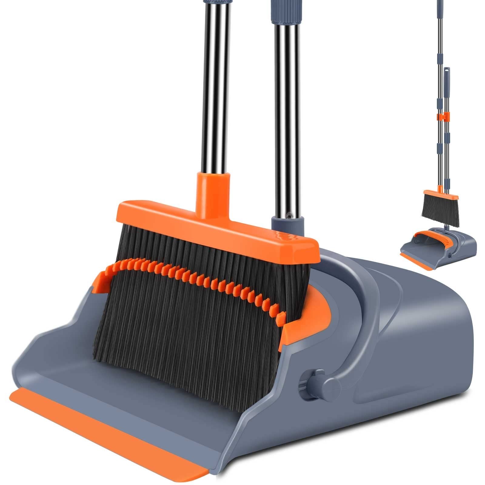 Self-Cleaning Broom & Dustpan Set with Teeth, Indoor/Outdoor Pet Hair Sweeper