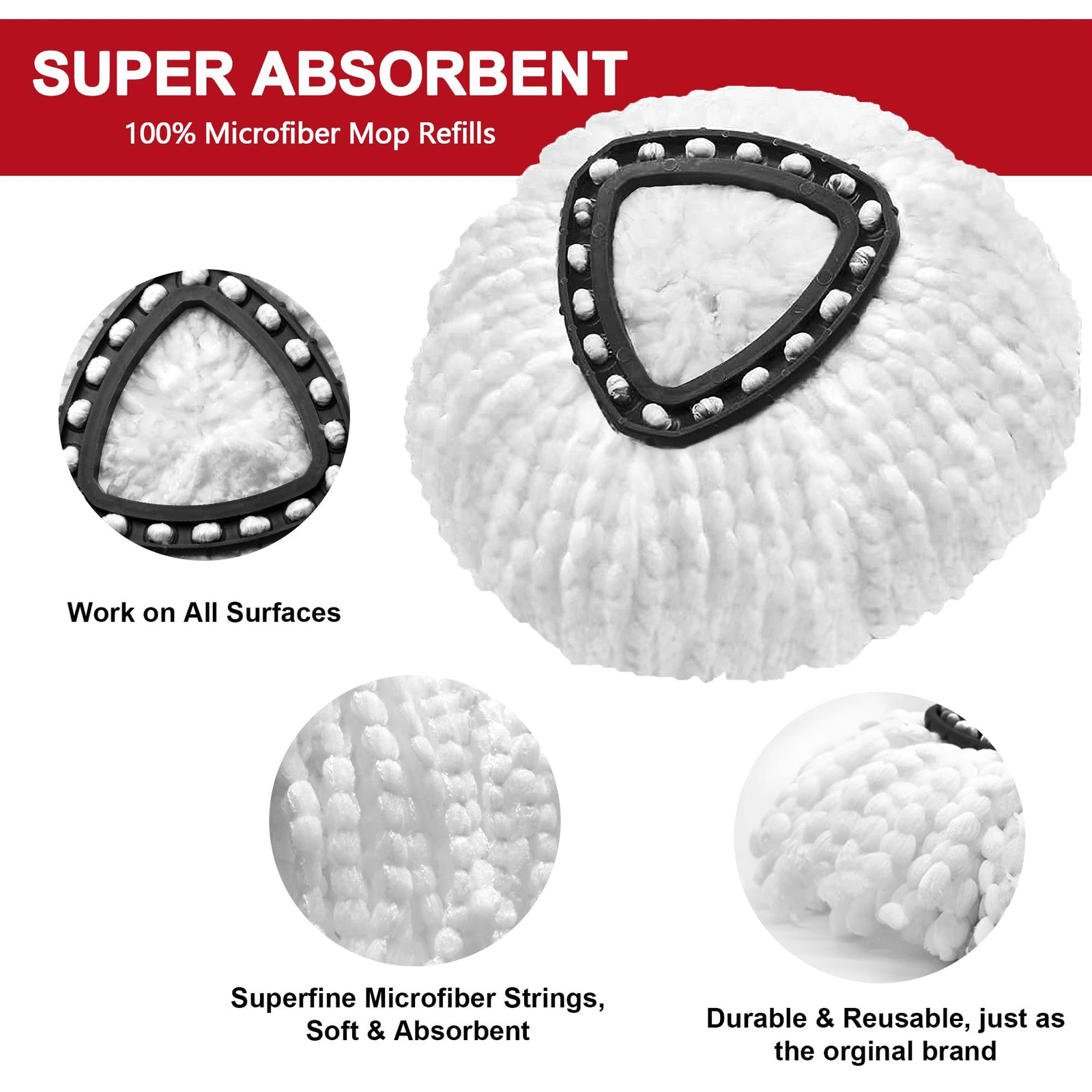 Replacement Mop Head for O-Cedar Spin Mop EasyWring Microfibers Mop Refill Heads