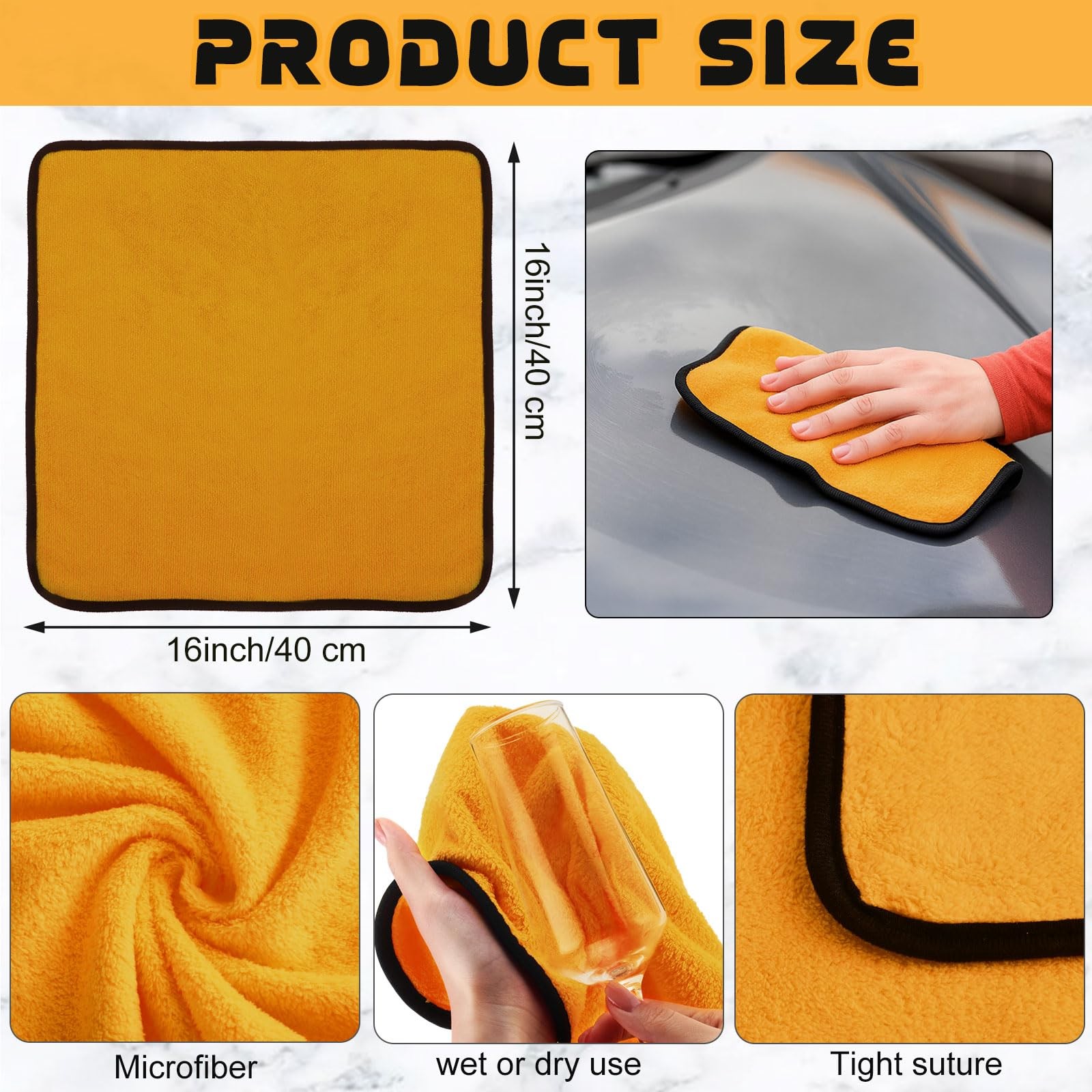 Tallew 12 Pcs Microfiber Towels 16×16 Inch Yellow Car Drying Cloth