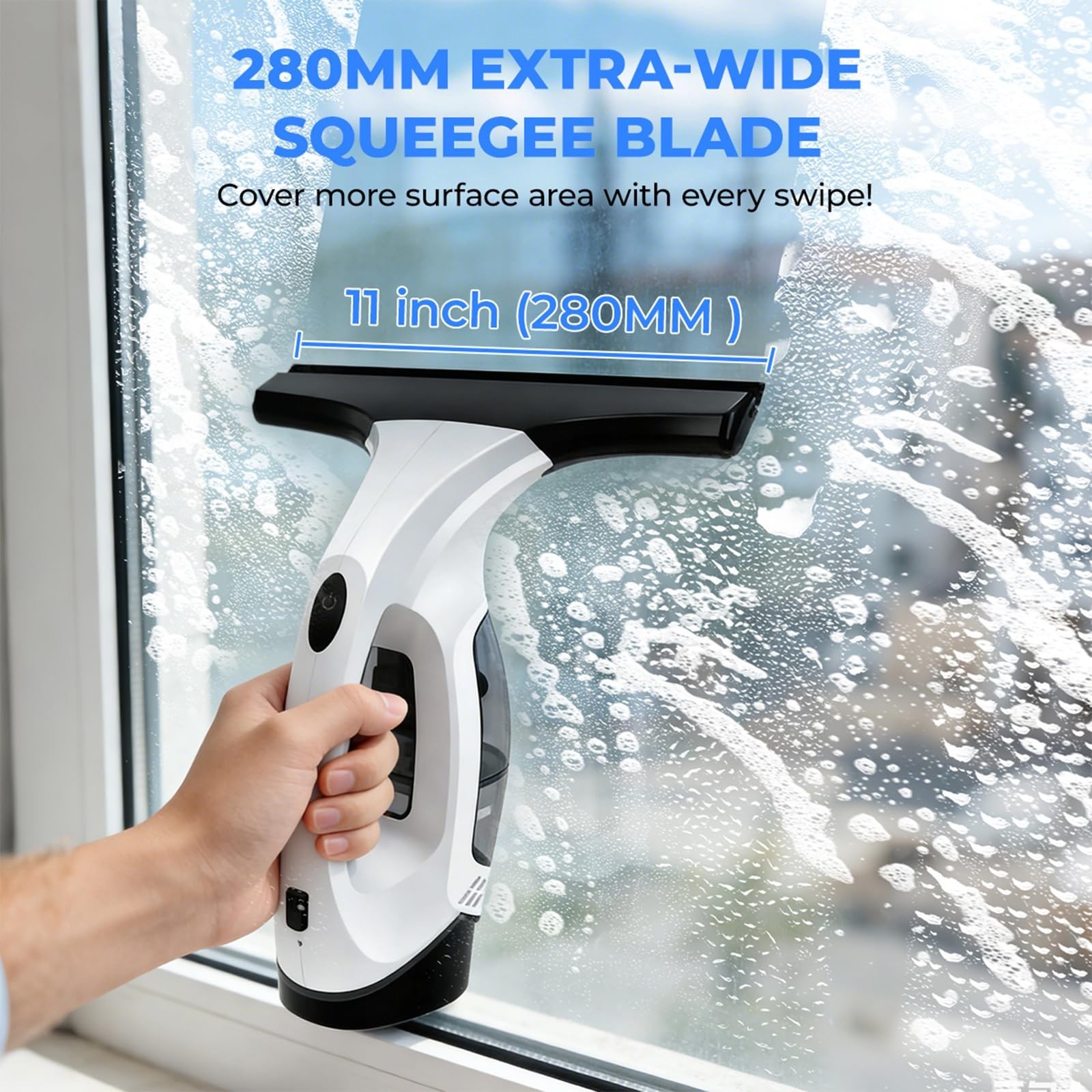 Cordless Electric Window Vacuum Cleaner, 2000Pa Suction, 280mm Blade, 150ml Tank