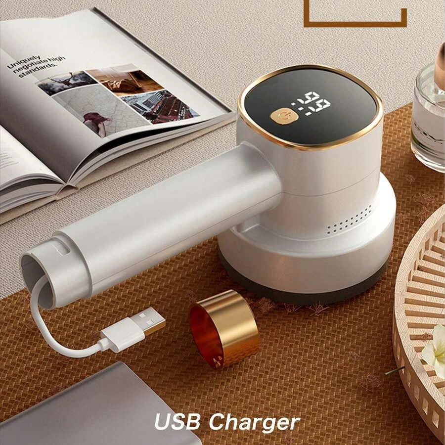 1pc Fabric Razor, Lint Remover USB Rechargeable 6-Blade Blade LED Display White