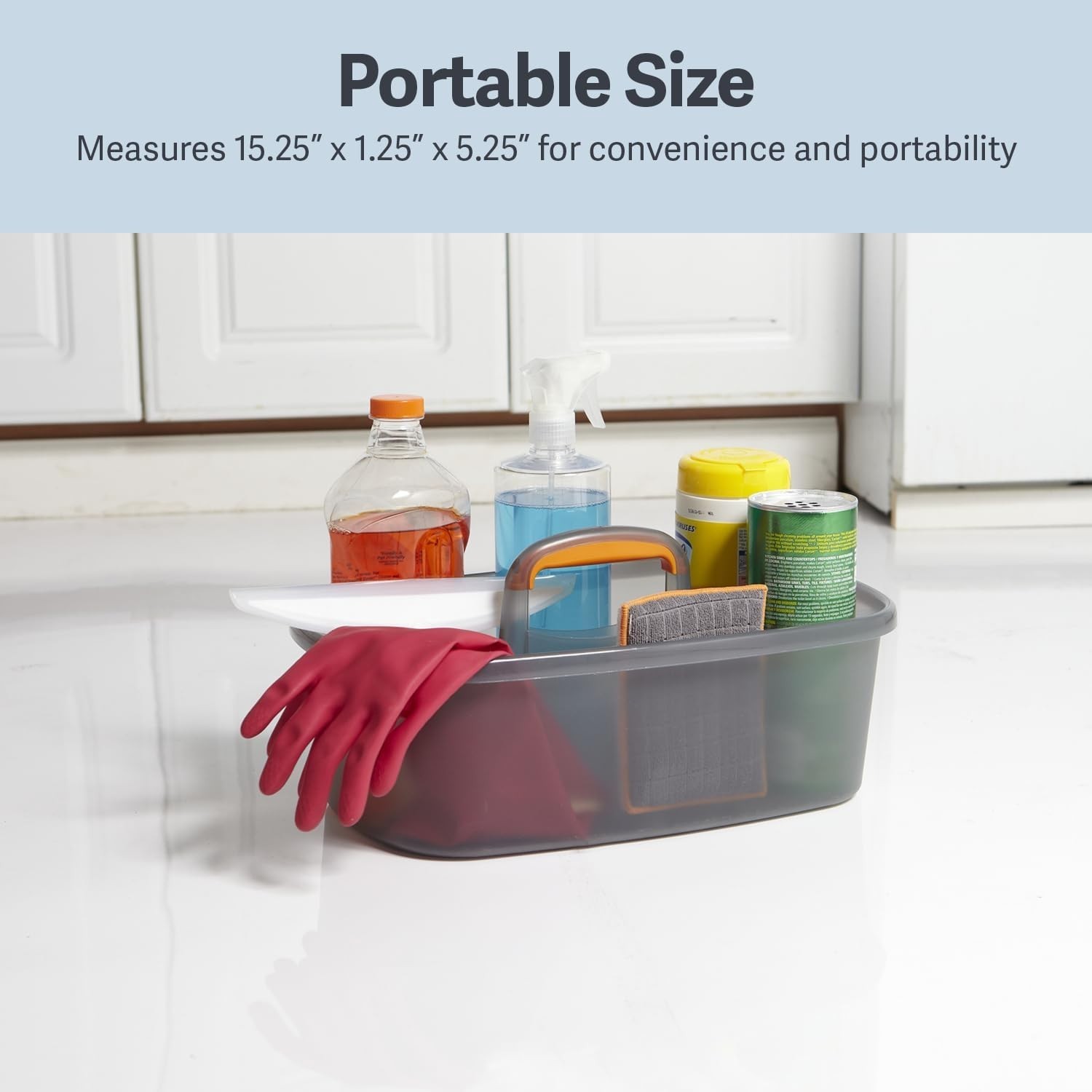 Compact 1.85 Gallon Plastic Cleaning Caddy – Versatile Storage Solution, Gray