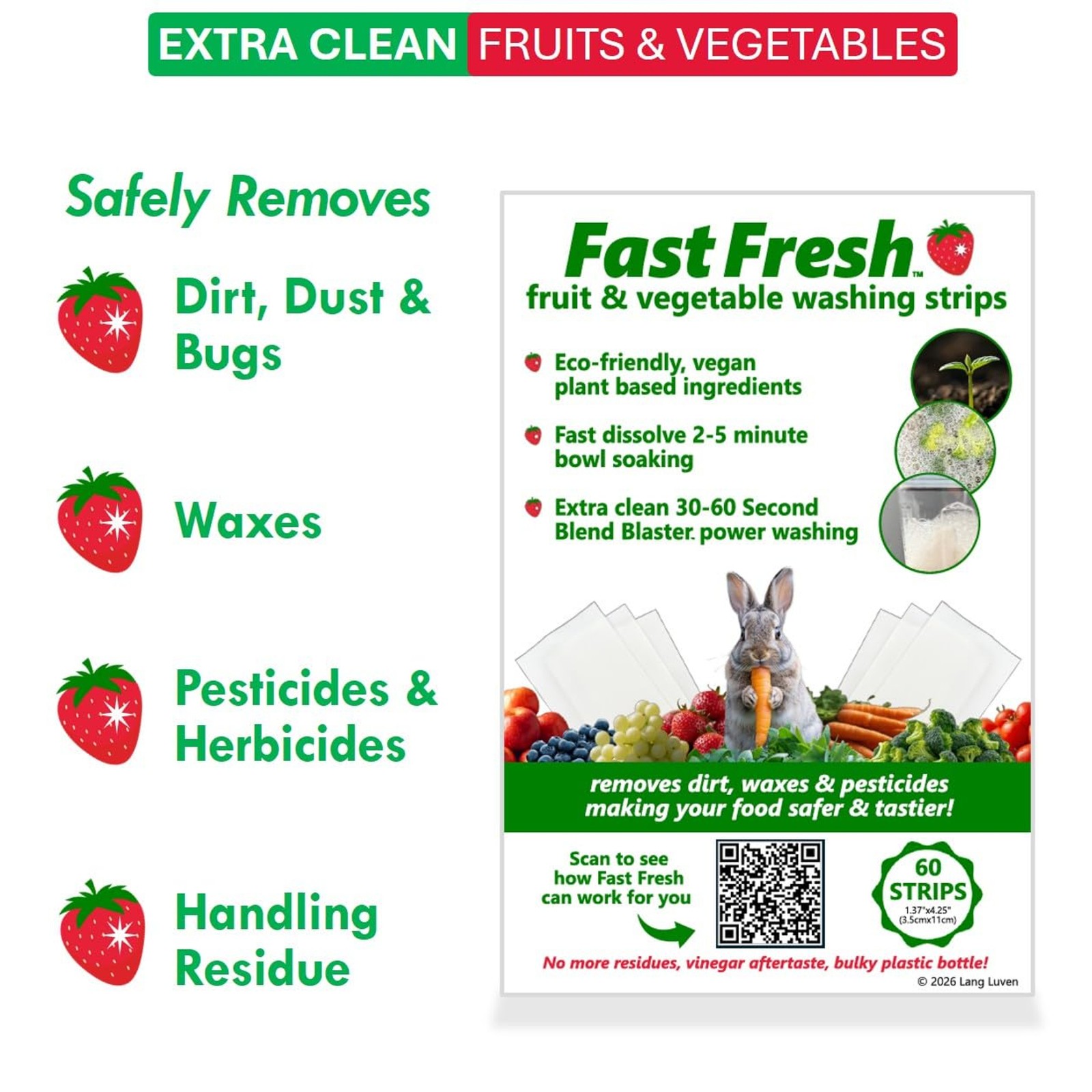 Fruit and Vegetable Wash Strips | Plant-Based, Food-Safe Produce Cleaner | Disso