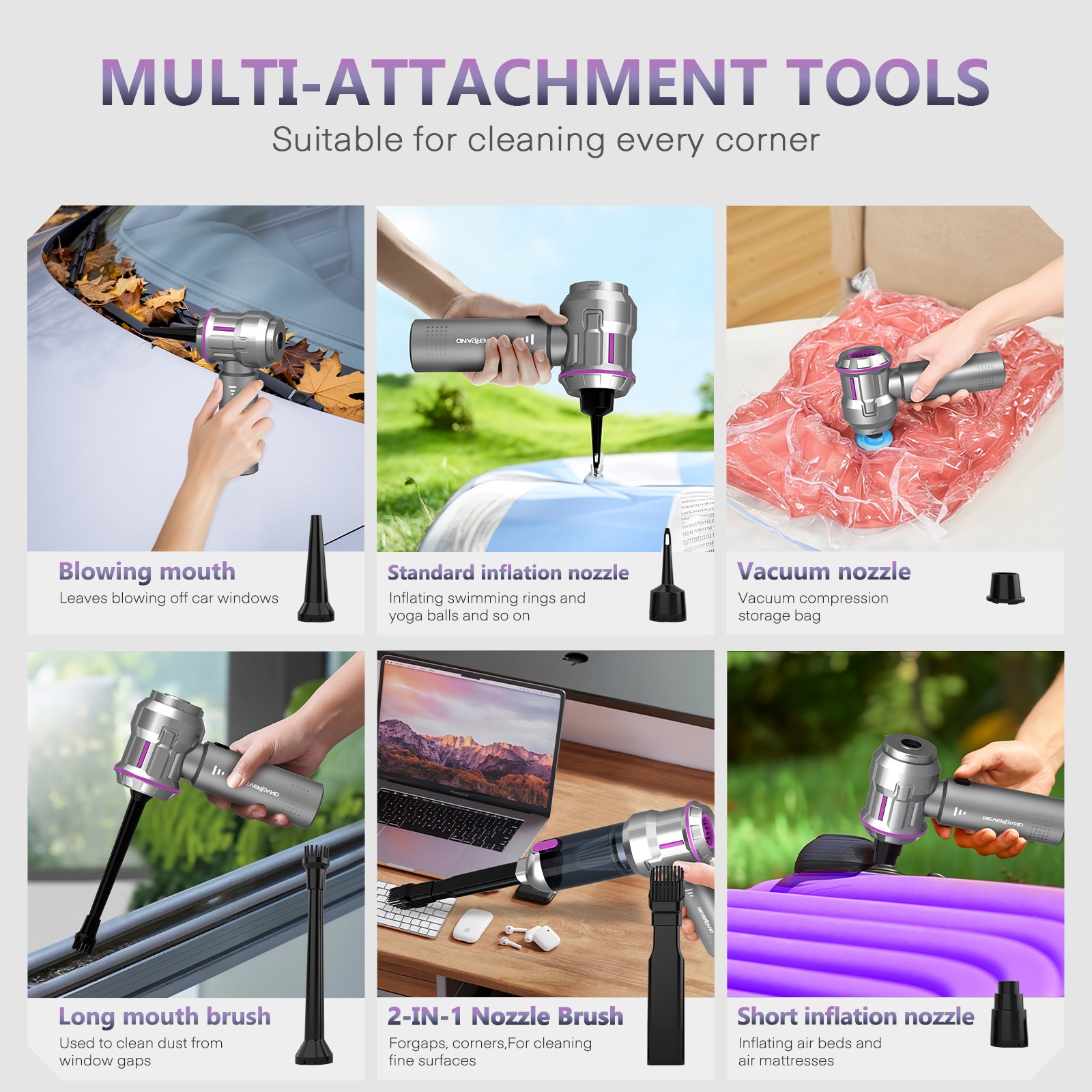 4 In 1 Car Vacuum Cleaner 80000RPM Strong Suction for Car Home Office Cleaning