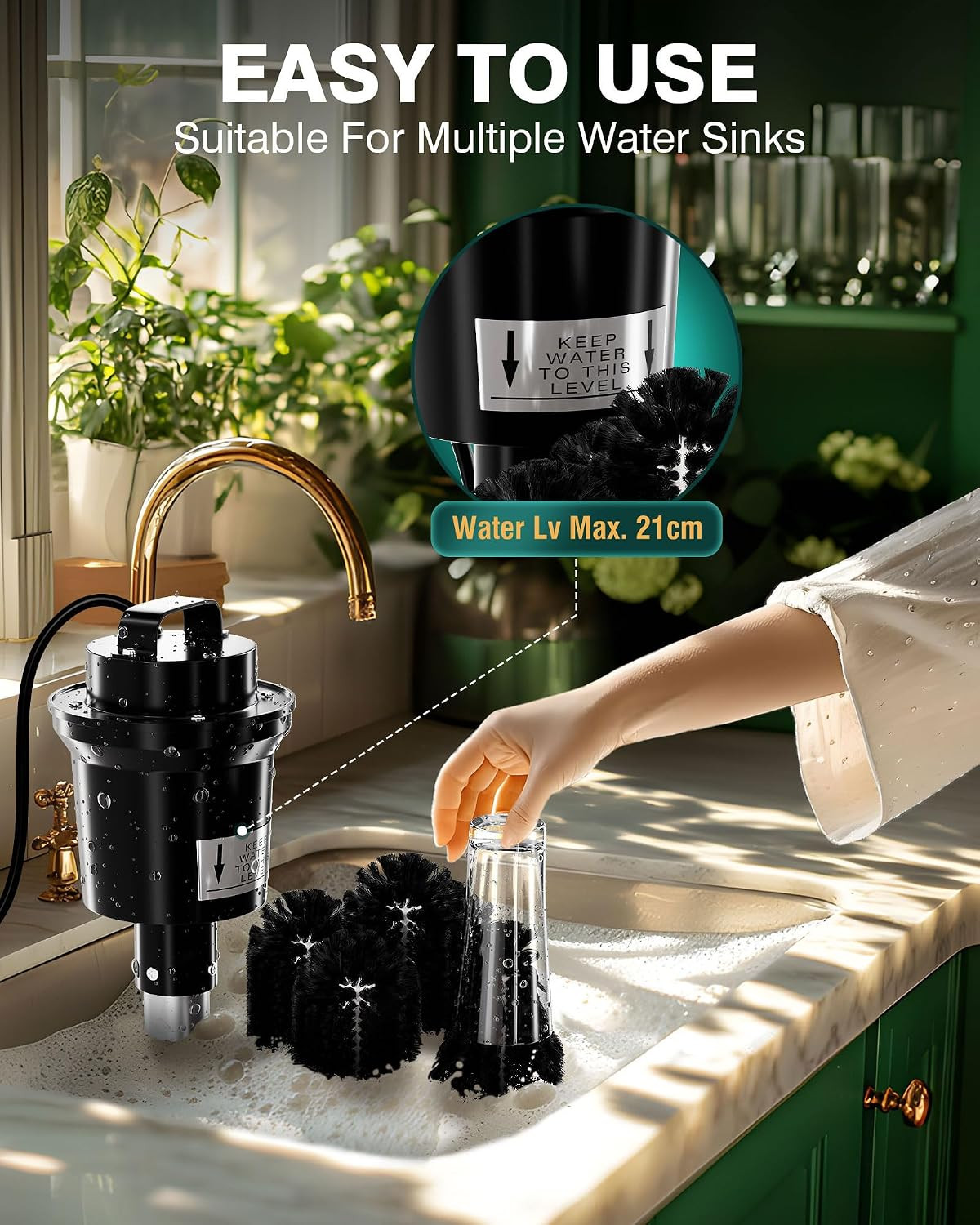 Commercial Glass Washer – 5-Brush Electric Wine Glass Cleaner with Adjustable Te
