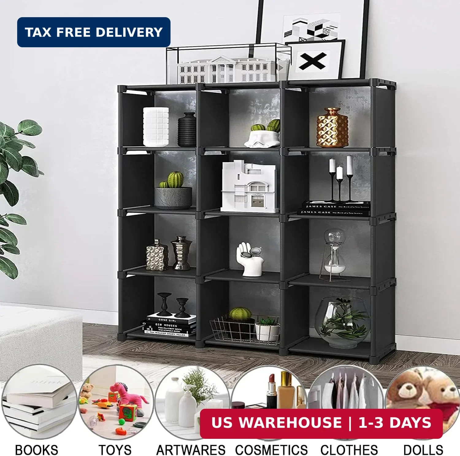 12 Cube Storage Organizer Book Shelves, DIY Open Stackable Bookshelf, Extra Larg