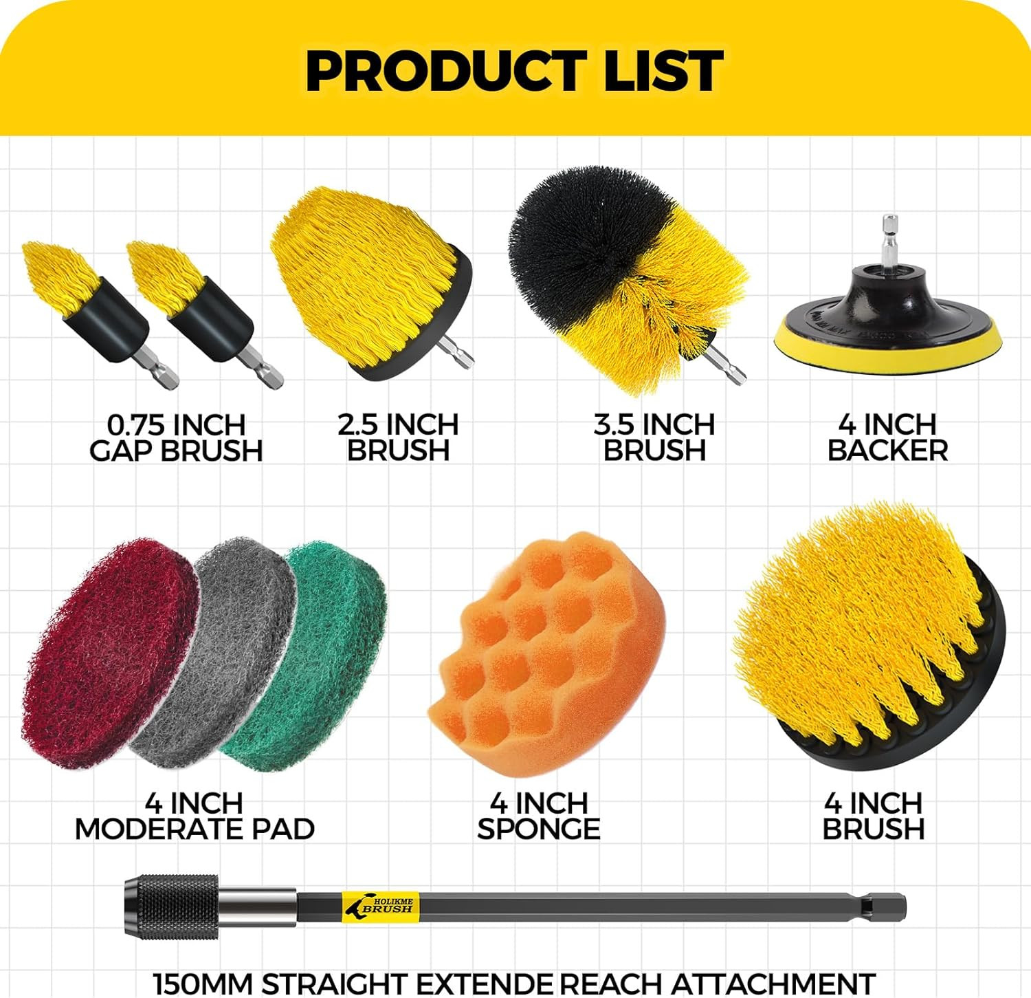 11 Piece Drill Brush Attachment Set Scouring Pads Power Scrubber Brush Scrub Pad
