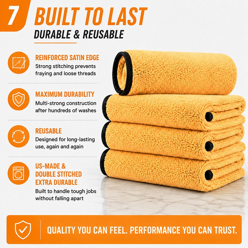 CarCarez 4 Pack Microfiber Car Detailing Polishing Towels 16″x24″ 380 GSM Gold