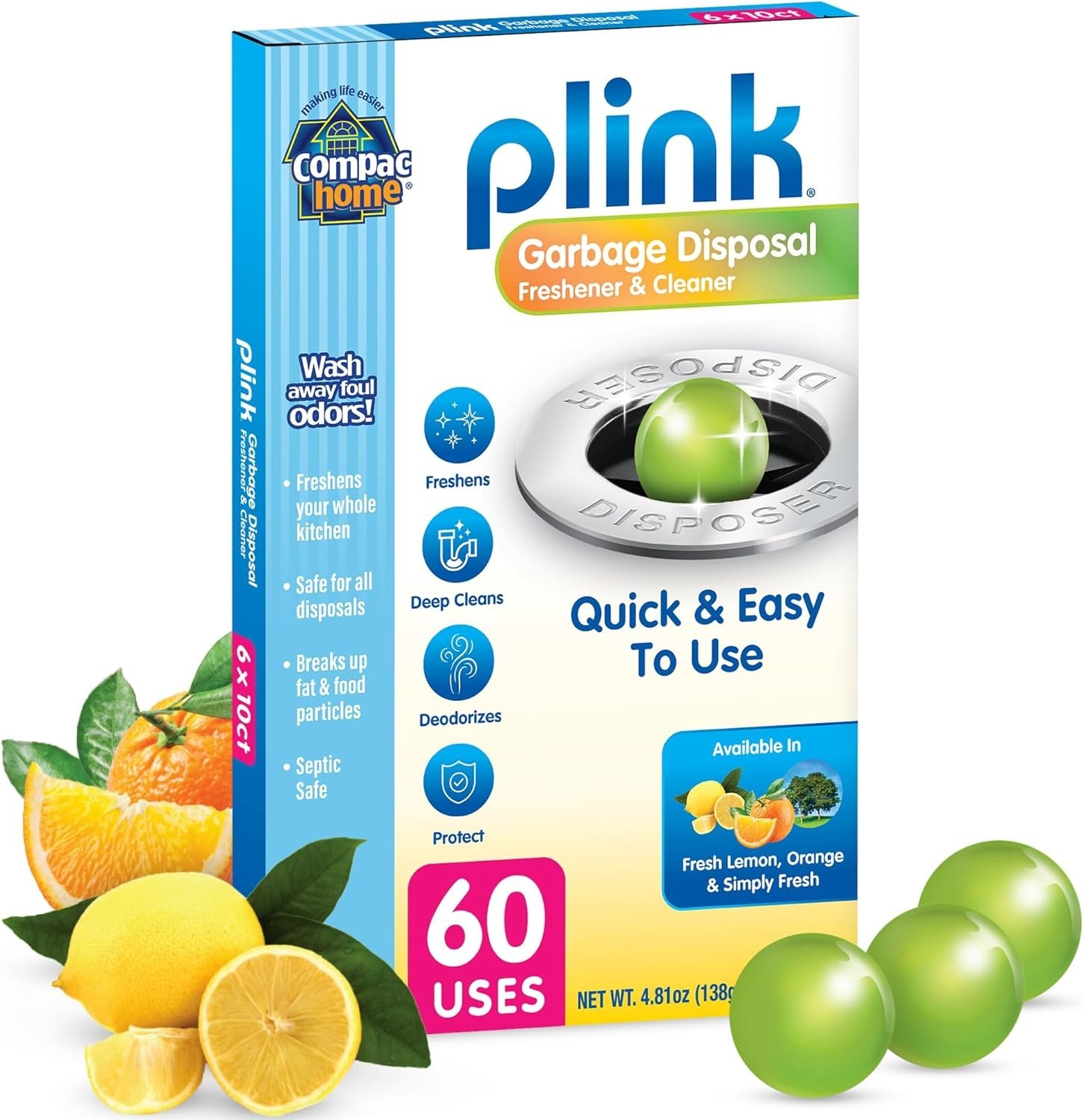 Plink 60ct Garbage Disposal Cleaner & Deodorizer – Assorted Biodegradable Scents