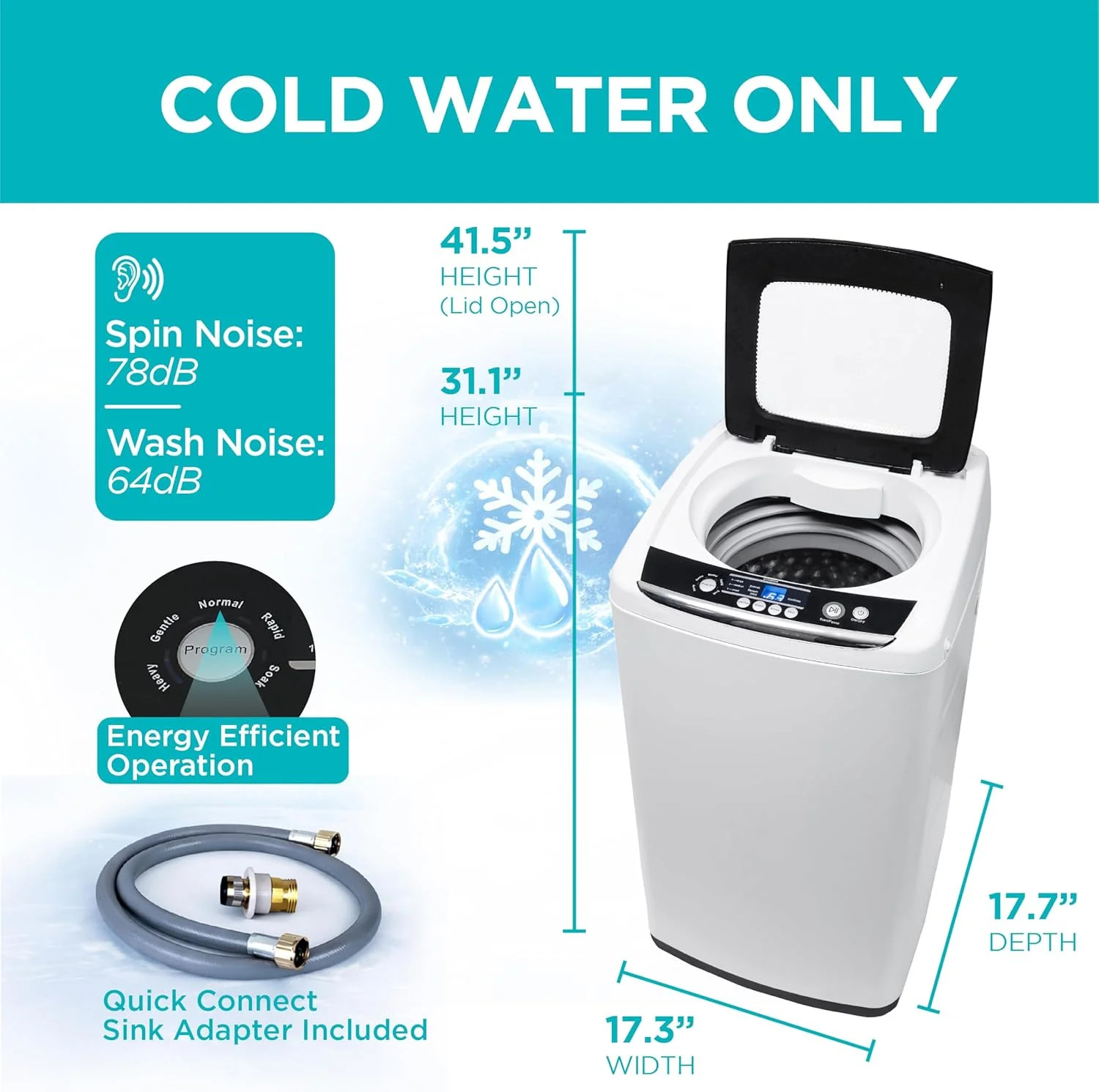 0.9 Cu. Ft. Portable Washer, 6.6 lb. Capacity Washing Machine for H