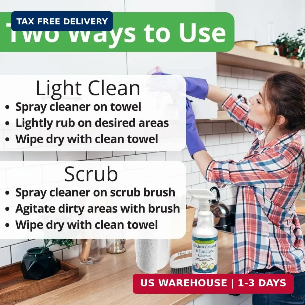 Kitchen Cabinet Cleaner, Plant-Based Wood & Paint Safe Spray, Gentle Degreaser