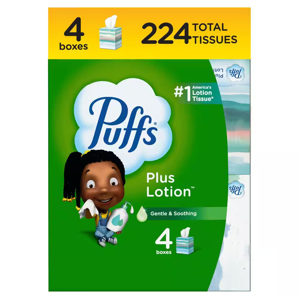 Plus Lotion 2-Ply Facial Tissue Cube Box (56-Sheets per Box, 4 CNT) Free Shippin