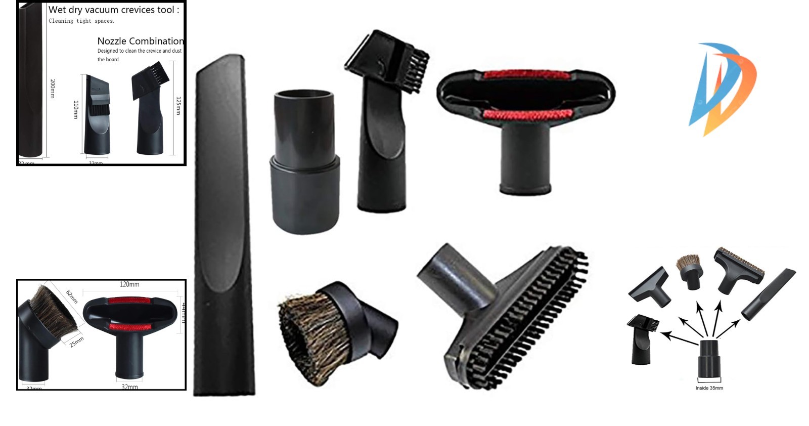 Compact Vacuum Attachment Set: Horsehair Brush & Utility Tools for Easy Cleaning