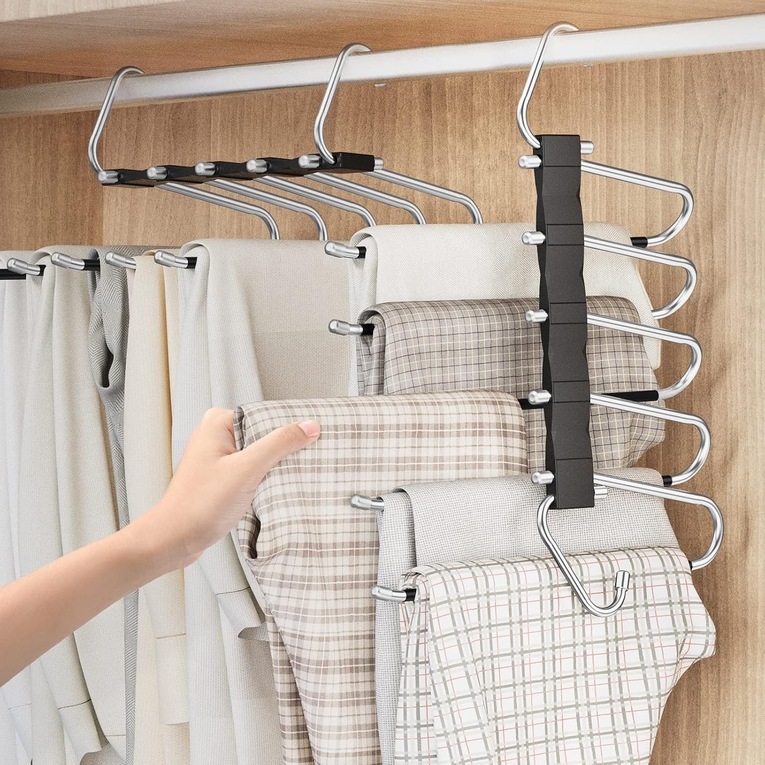 2 Pack Pants Hangers Space Saving, Anti-Slip Multi-Functional Pants Rack,