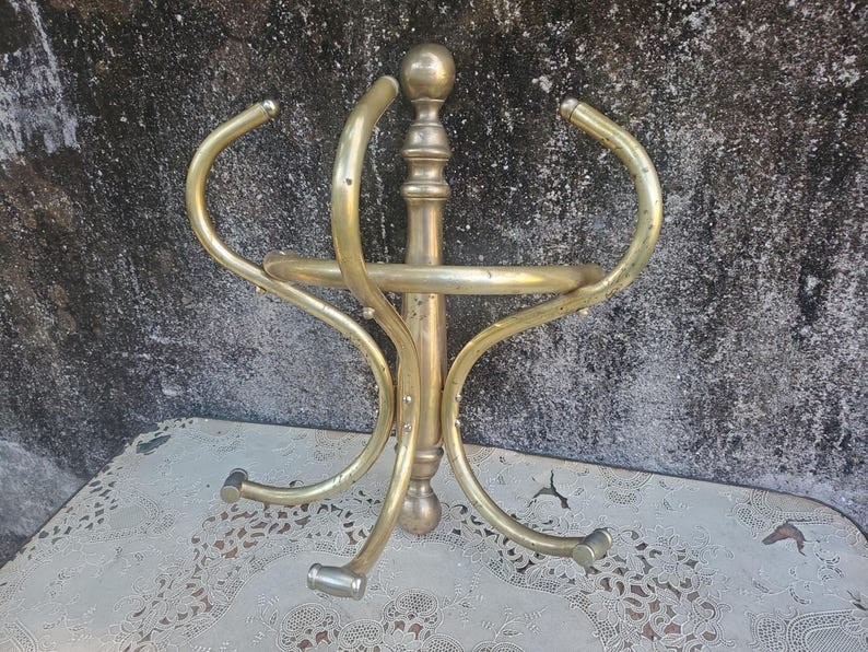 Vintage Brass Coat Rack Art Nouveau Barbershop Style Wall Hooks MCM Regency