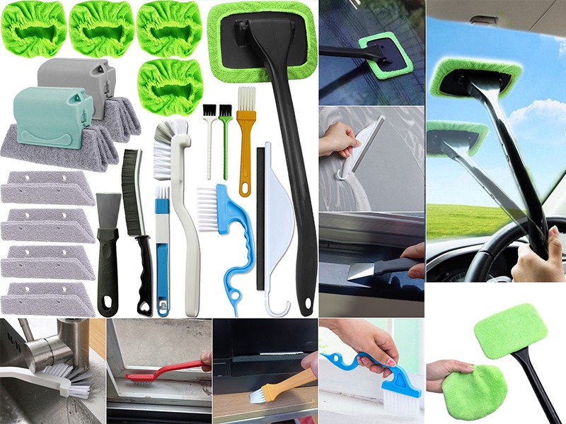 20Pcs Window Cleaning Kit, Household Cleaning Tools with Squeegee, Brushes,