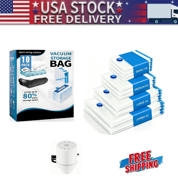 11 Pack Vacuum Storage Bags Electric Air Pump Airtight Bags for Pillows Clothes