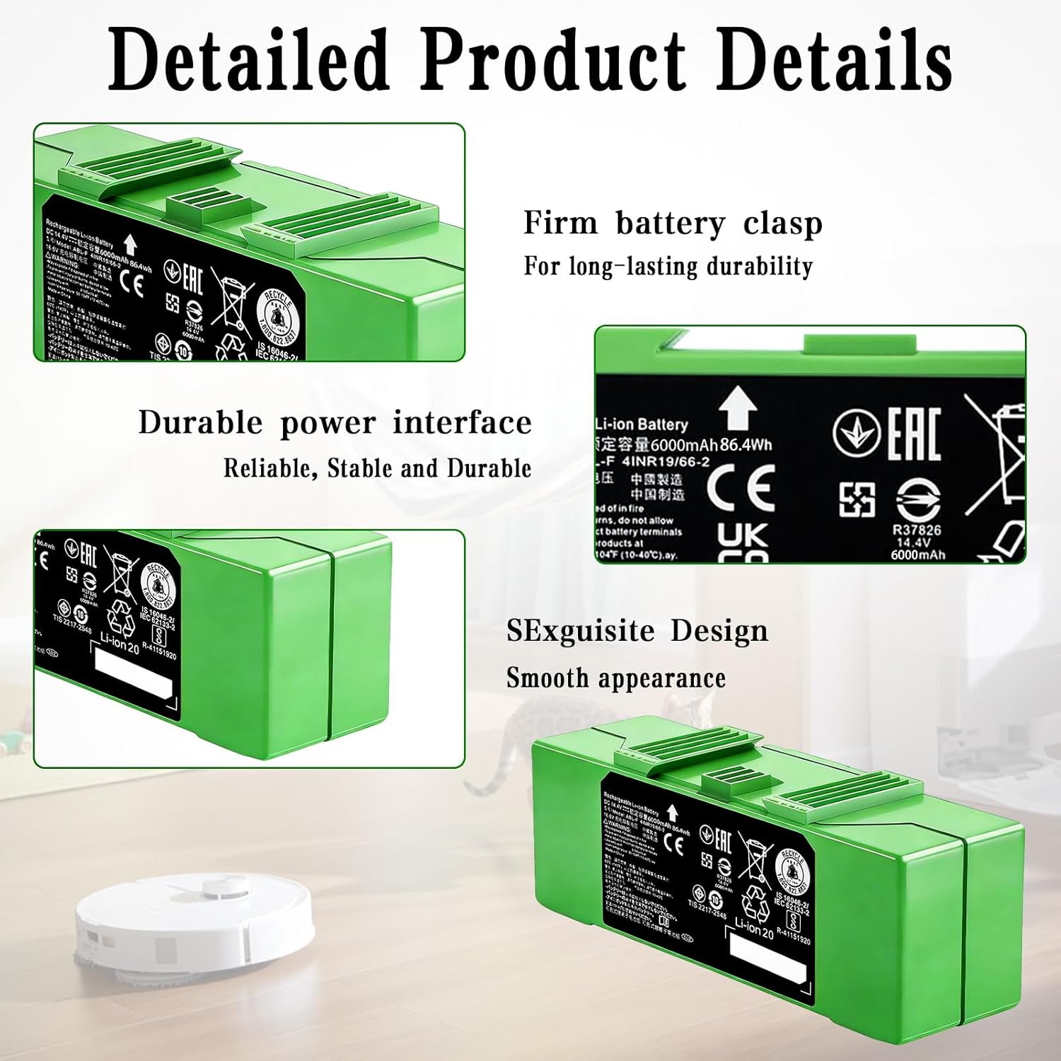 6000mAh ABL F Battery Compatible with iRobot Roomba e i and j Series i8 i8 j7