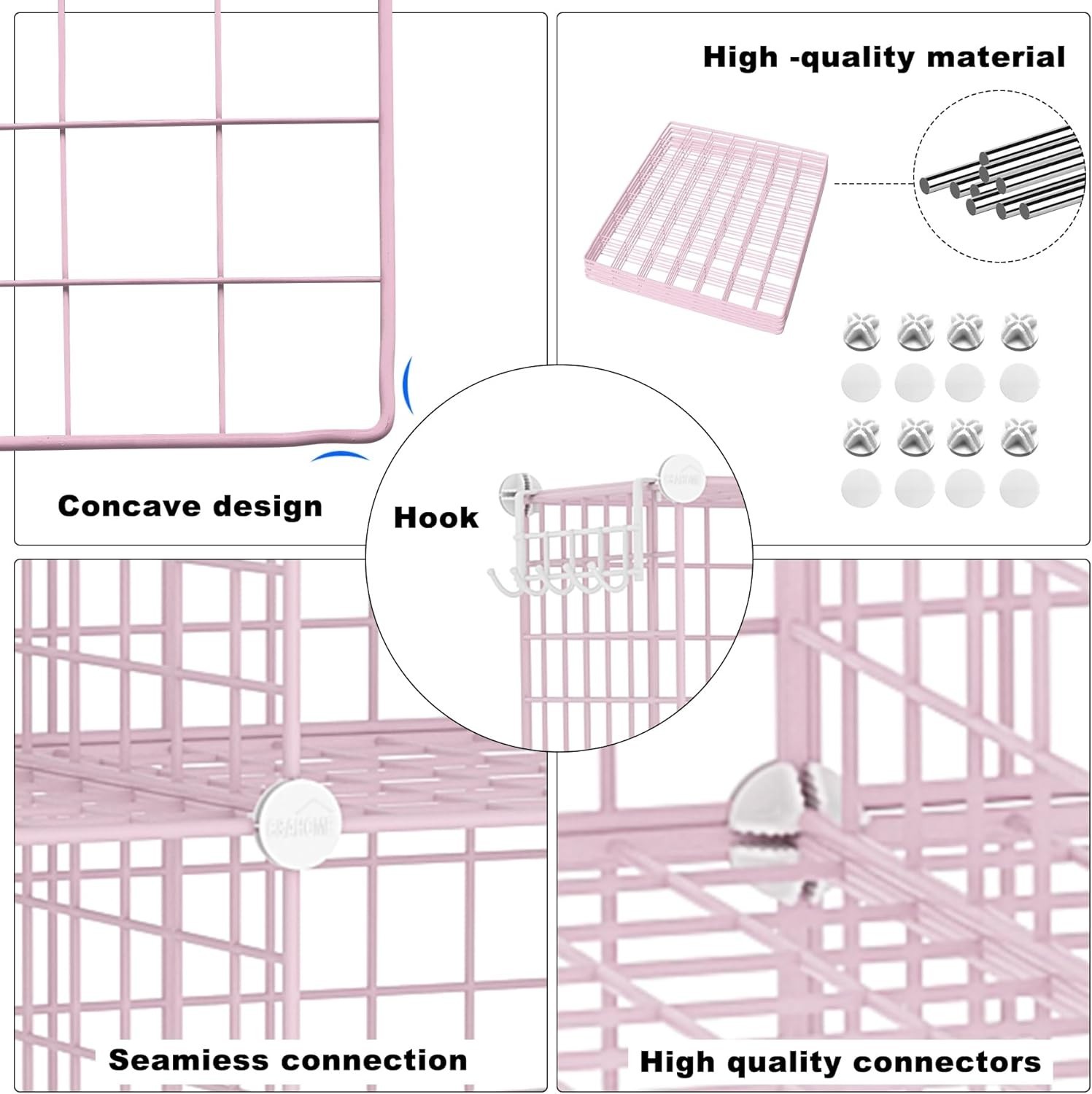 Stylish 8-Cube Wire Storage Organizer – Modern Metal Shelving Unit in Pink