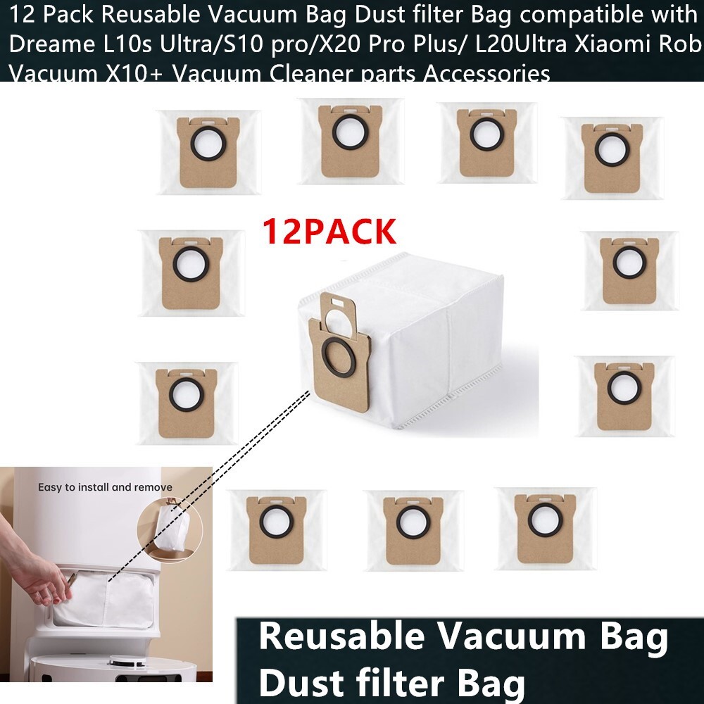 12pcs Dust filter Bag for Dreame L10s Ultra/S10 pro/X20 Pro Plus/L20 Ultra