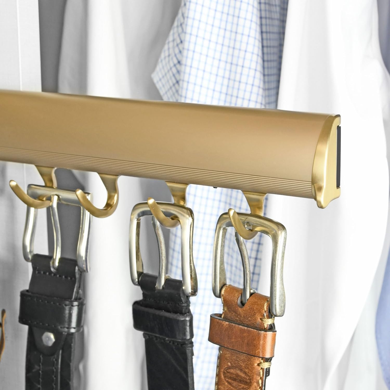 Matte Aluminum/Chrome 5-Hook Expandable Valet Belt & Tie Rack, 11.75″ Closet Rod
