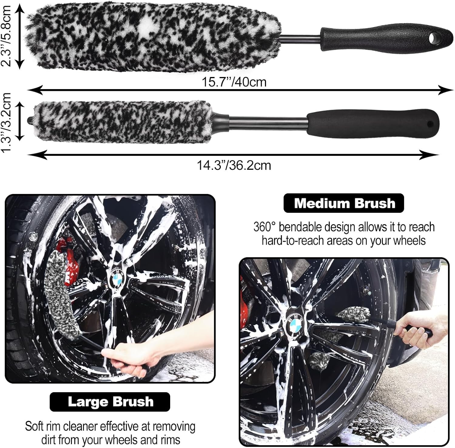 3PCS Wheel Brush Kit for Cleaning Wheel and Tire, Wheel and Rim Brush, Car