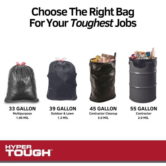 33-Gallon Drawstring Multipurpose Clean-Up Trash Bags, 1.05 MIL, 30 Bags