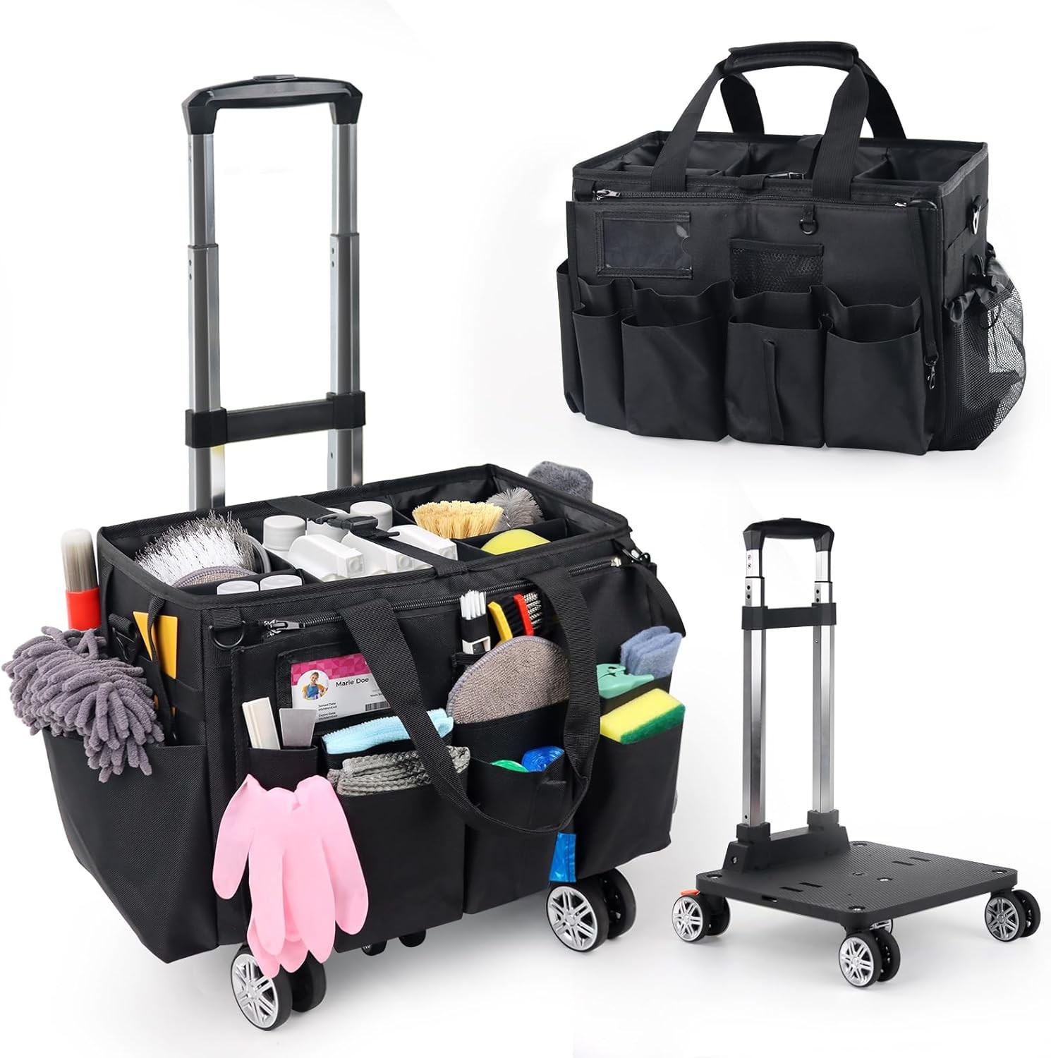 Rolling Cleaning Caddy Bag with Detachable Trolley, Multi-Functional Portable
