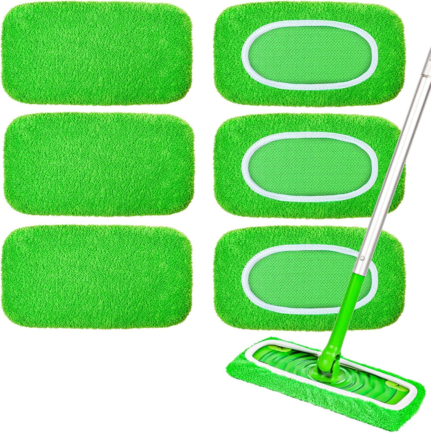 6 Reusable Microfiber Mop Pads 10–12 Inch Wet Dry Washable Refills