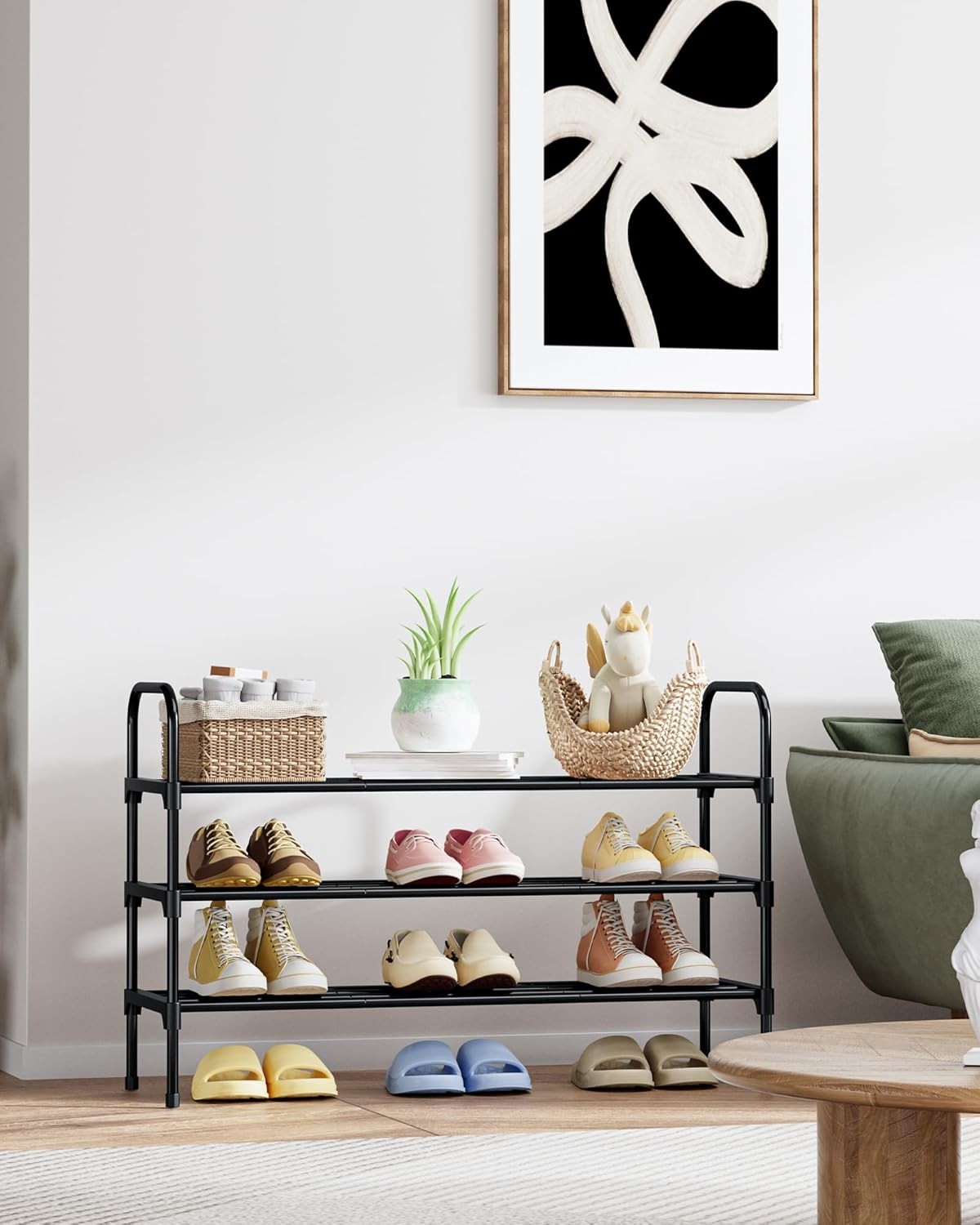 Shoe Rack 3-Tier Space-Saving Shoe Organizer & Shoe Shelf W/ Handle Easy