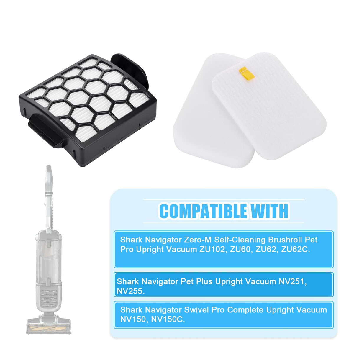 Vacuum Filter Kit Replaces for Shark 1238FT60 & 1239FT60 NV251 NV150 NV151 ZU62