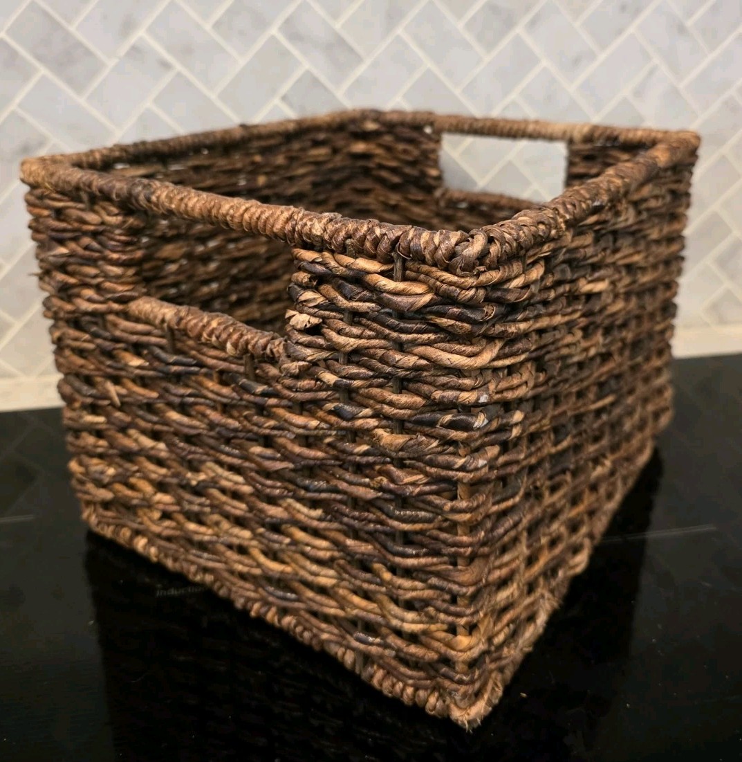 Pier 1 Set Of 3 Woven Abaca Crates 11x10x8″ Storage Baskets Cube Organizer Brown