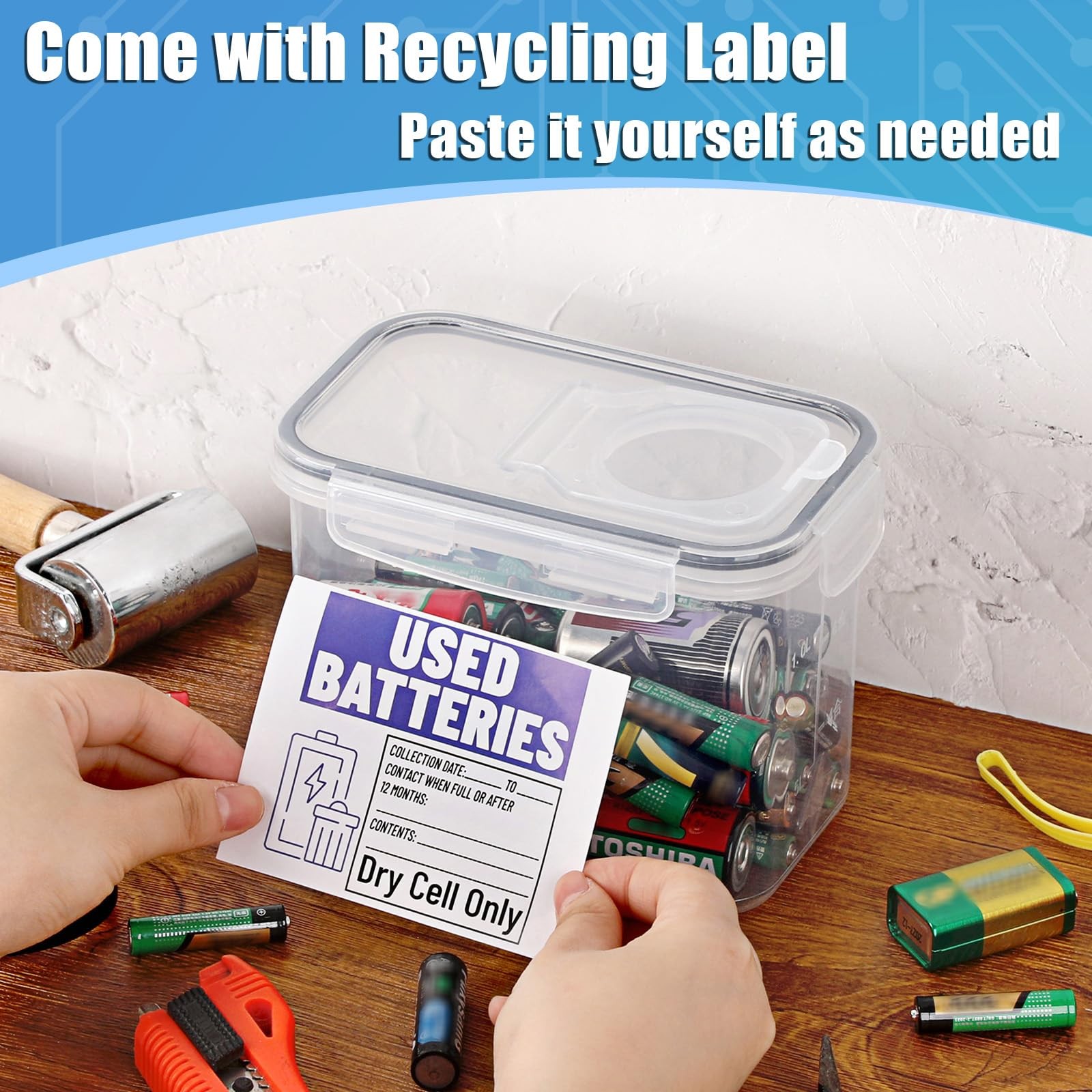 Battery Recycling Container Lid 1.3 L Capacity Dry Cell Storage Disposal Bin