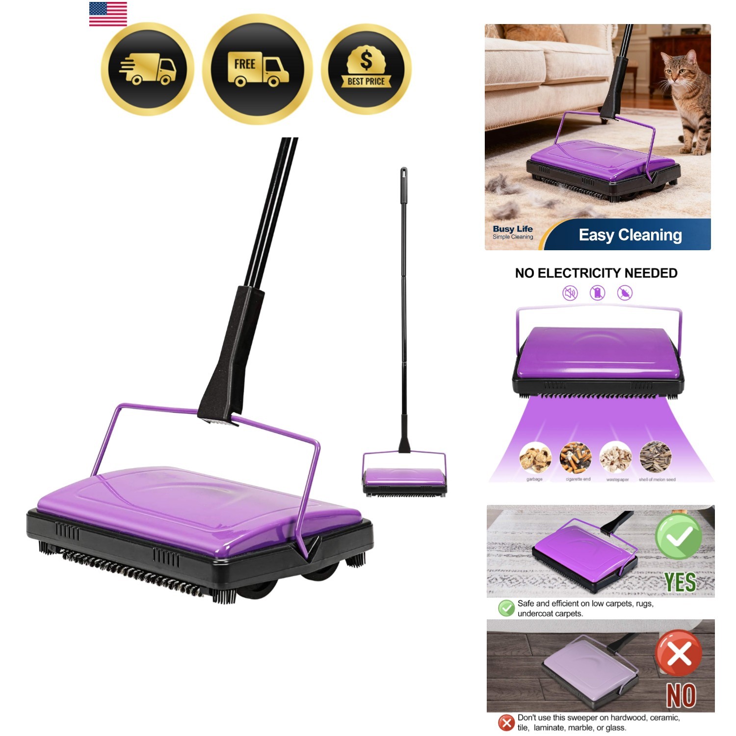 Carpet Sweeper Cleaner Manual Household Sweeper Lightweight