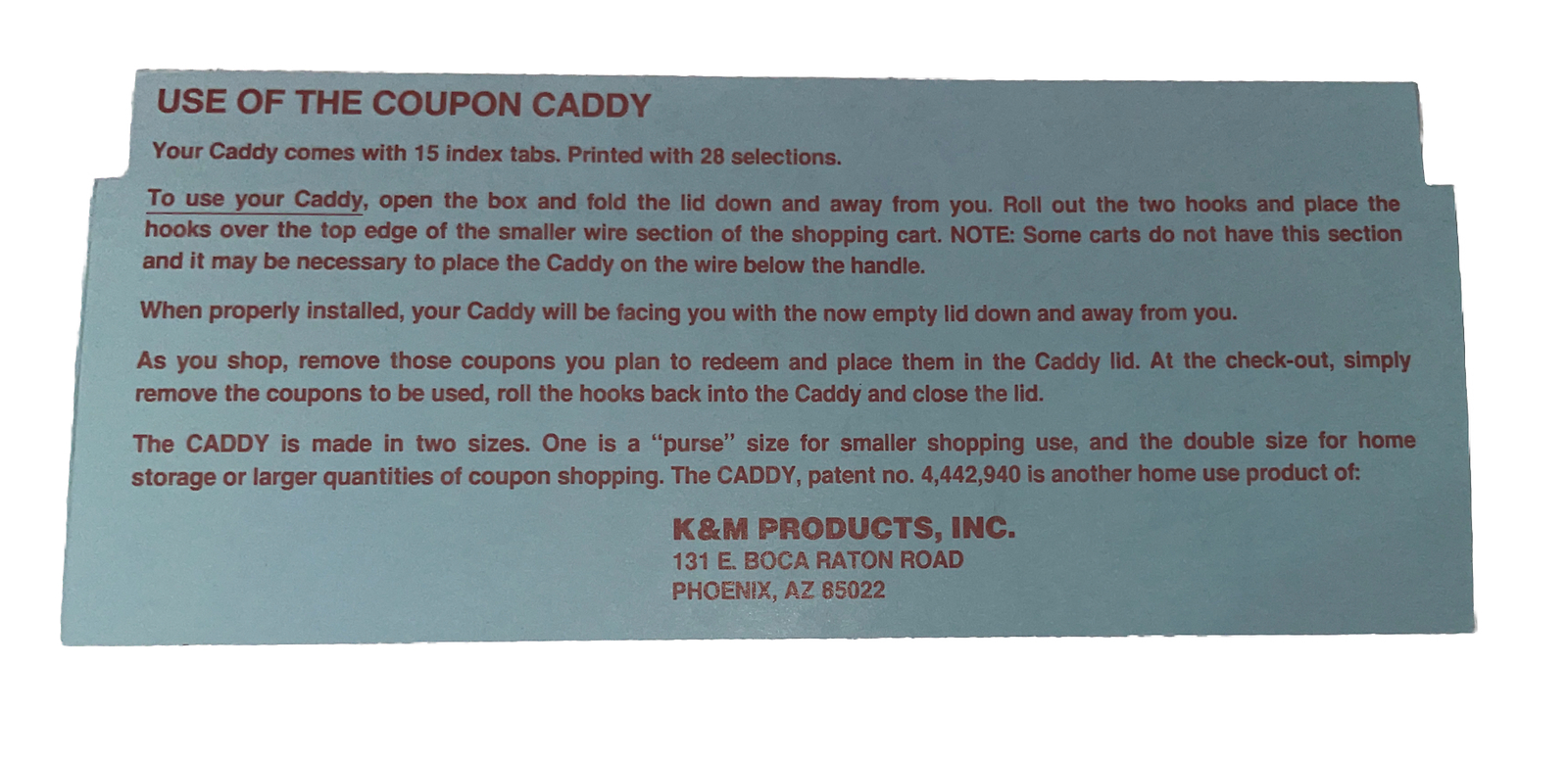 The Original Coupon Caddy Grocery Shopping Cart Organizer Large Dusty Pink w/Box