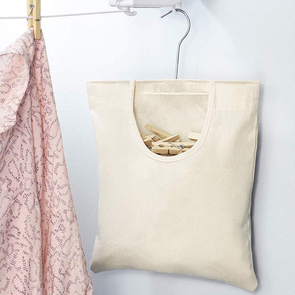 Canvas Clothespin Bag Portable Hanging Large Opening Storage Organizer Home