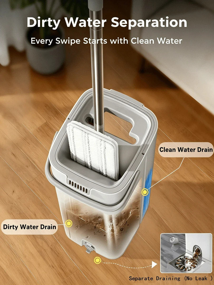Mop Bucket Wringer Set 6 Reusable Microfiber Pads Wet Dry
