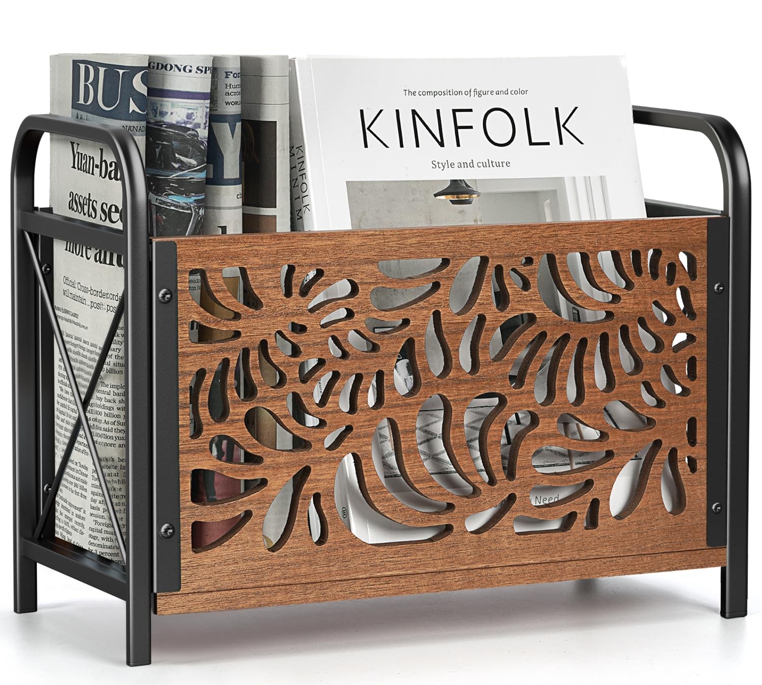 CILXGQLN Magazine Holder, Rack Floor, Wood Rustic Brown