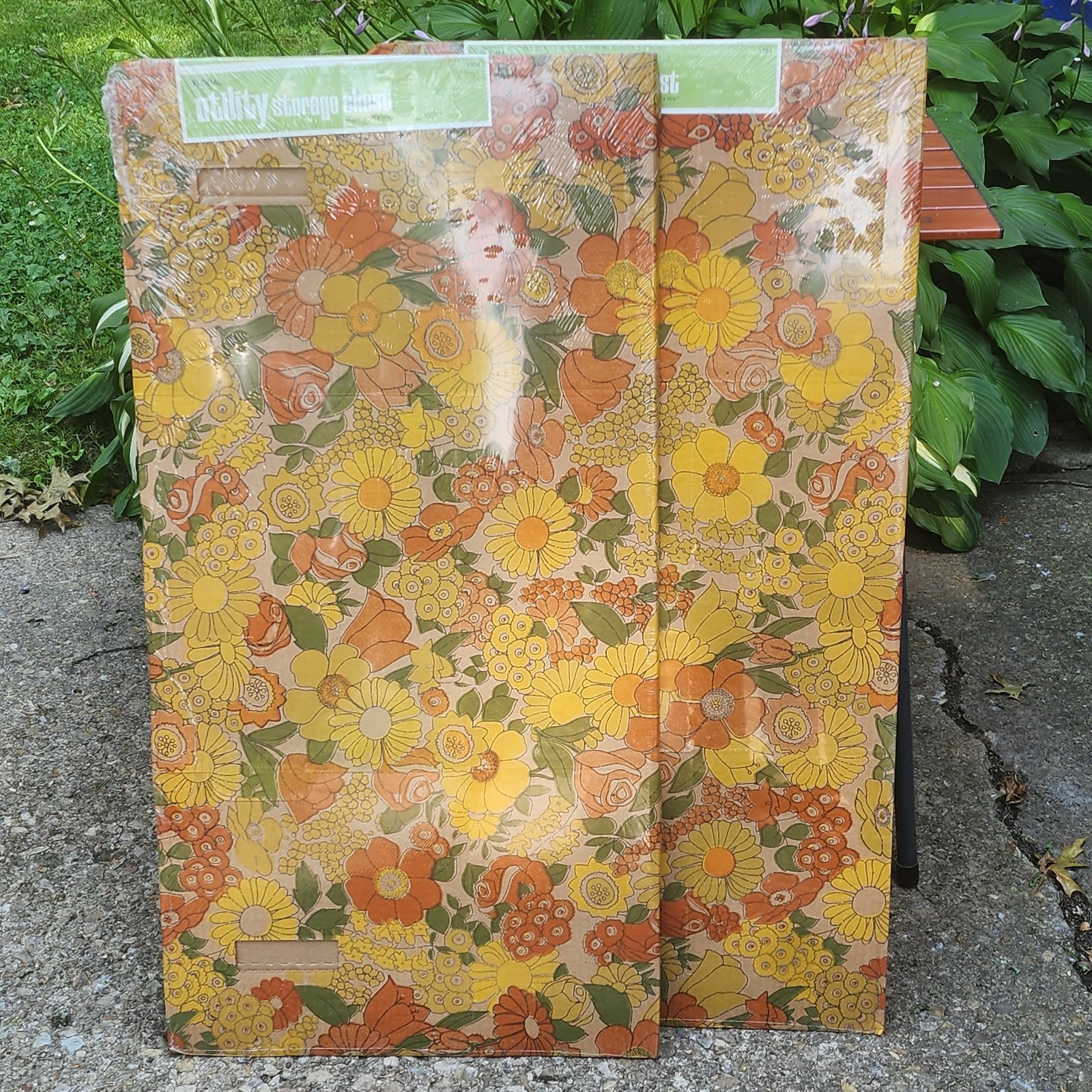 Vtg Mid Century Floral Cardboard Under Bed Storage Chest Mod Flower Power Sealed