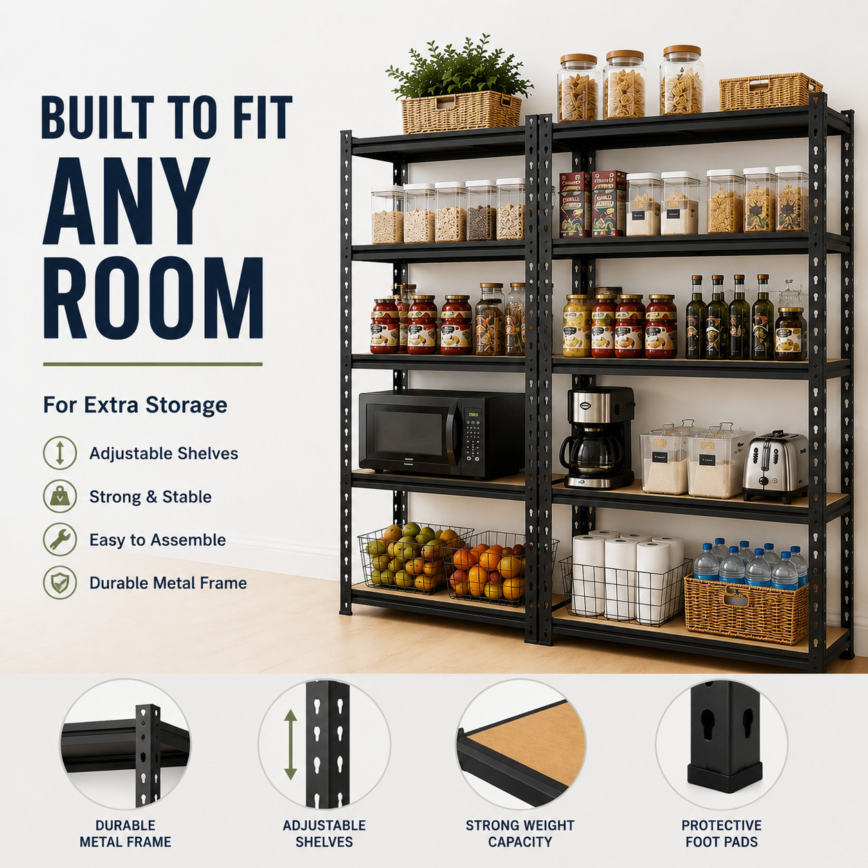 5-Tier Heavy Duty Metal Shelving Storage Adjustable Garage Shelves Utility Rack