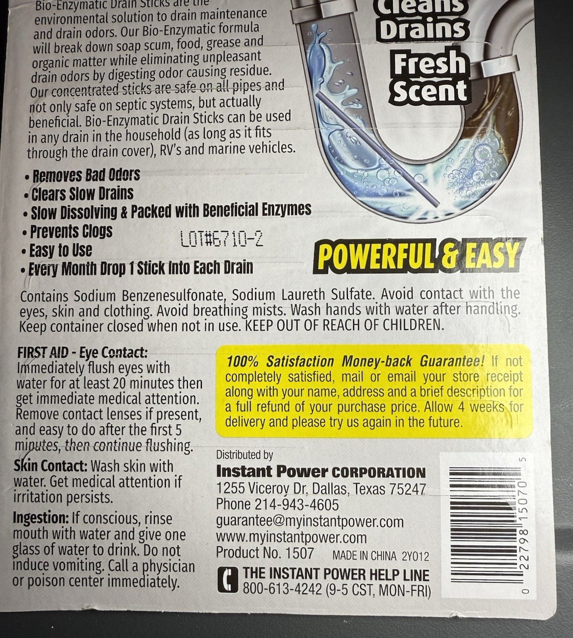 Instant Power Bio Enzymatic Drain Sticks 12 Pack Eliminate Odors & Prevent Clog